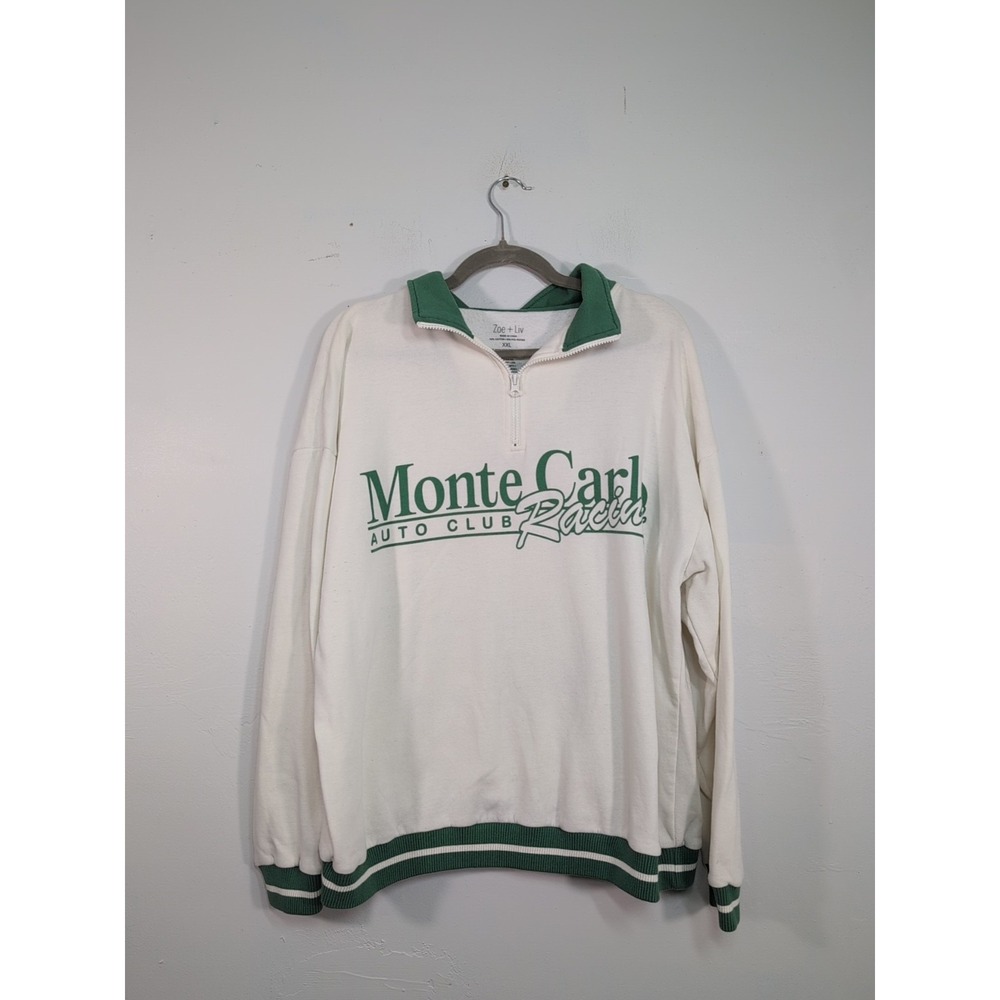 Zoe + Liv Monte Carlo Auto Club Racing Quarter Zip Sweatshirt Cream Green XXL